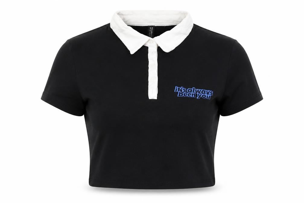 Divided Womens Black  Cotton Cropped Polo Size S Collared - Sex Education