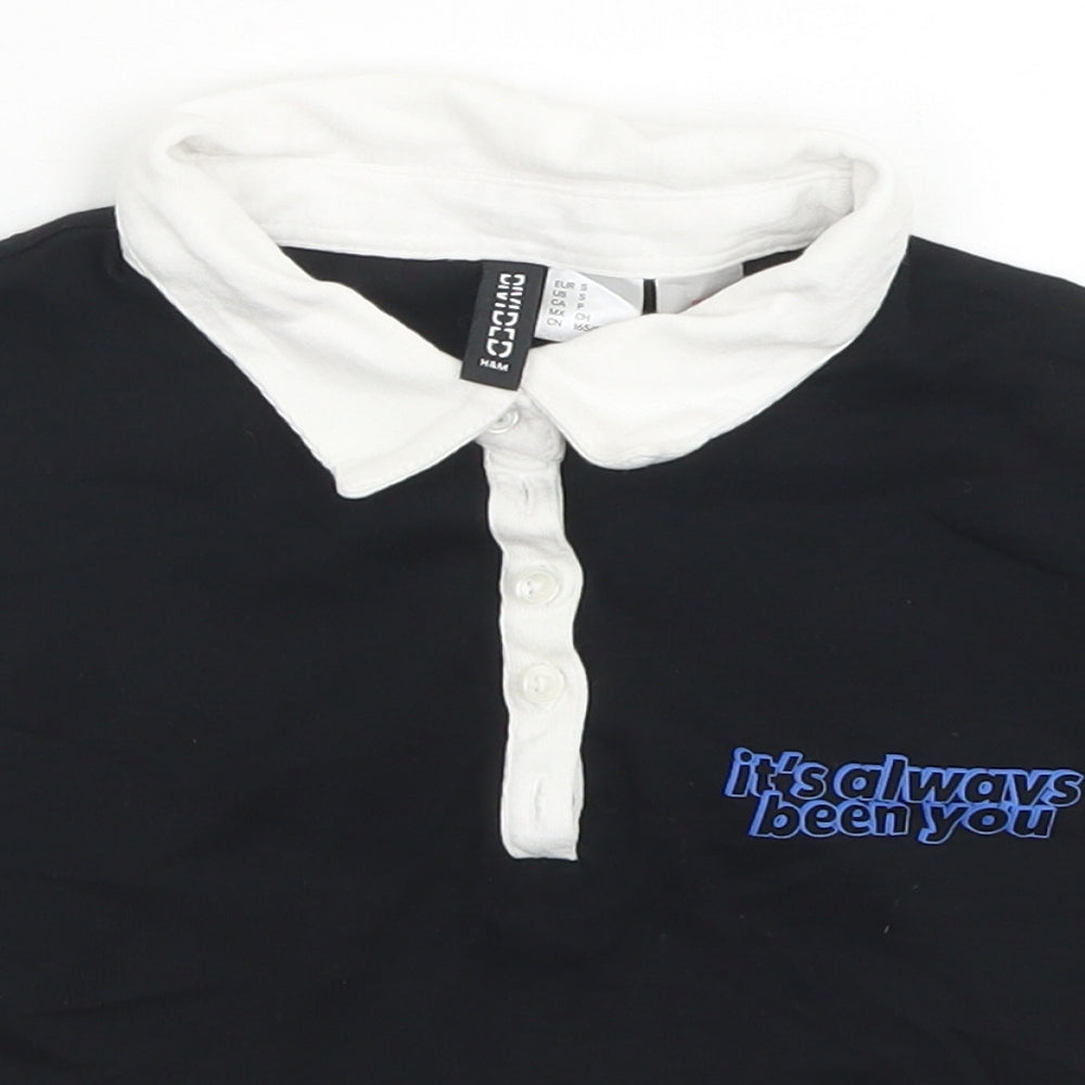 Divided Womens Black  Cotton Cropped Polo Size S Collared - Sex Education