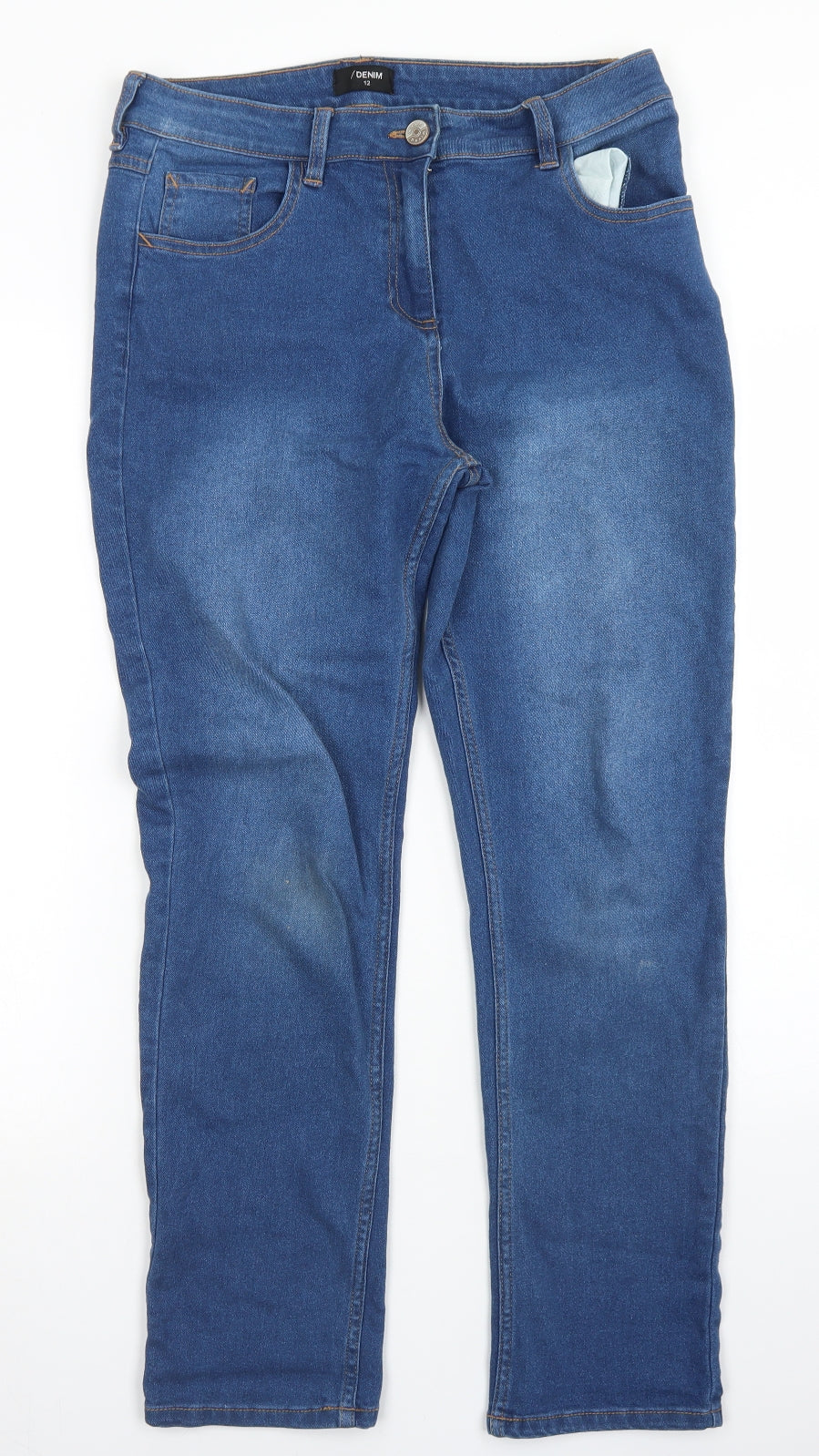 /Denim Womens Blue  Cotton Skinny Jeans Size 12 L27 in Regular Button