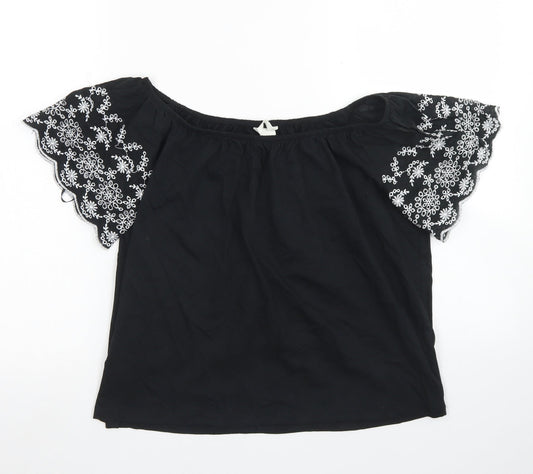H&M Womens Black  Cotton Basic T-Shirt Size XS Boat Neck