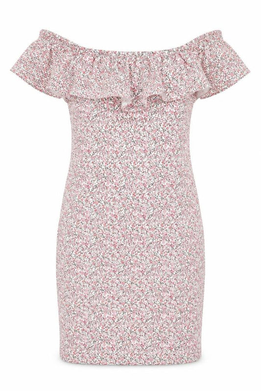 H&M Womens Pink Floral Cotton Bodycon  Size XS  Off the Shoulder