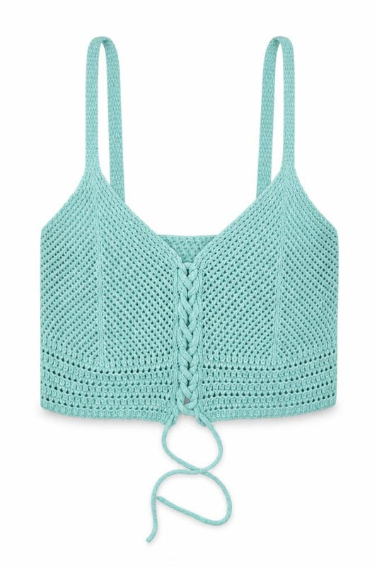 PRETTYLITTLETHING Womens Blue  Cotton Cropped Tank Size M V-Neck