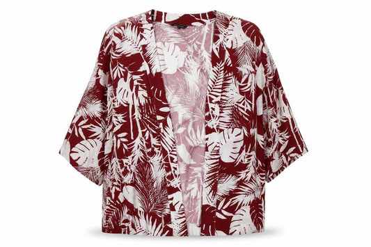 Peacocks Womens Red V-Neck Geometric Viscose Cardigan Jumper Size XL