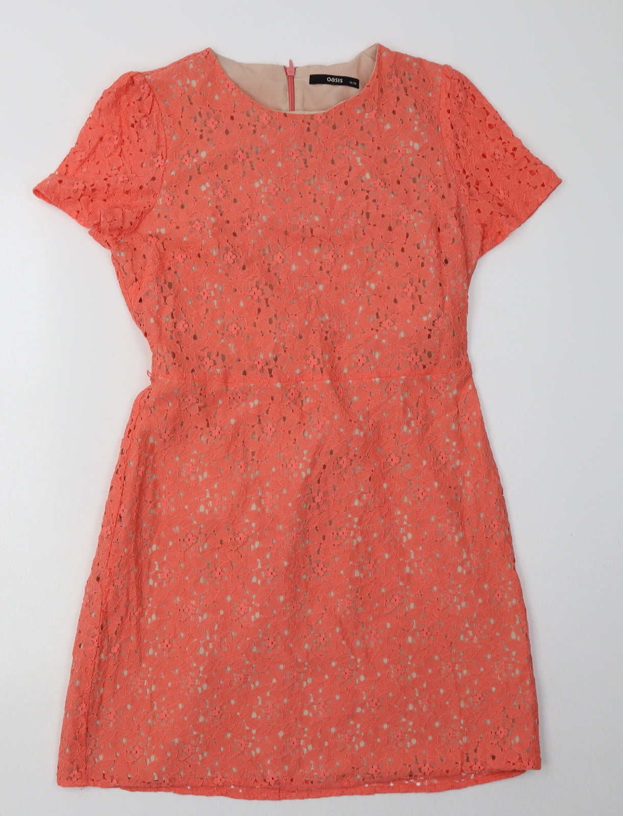 Oasis Womens Pink Floral Cotton A-Line  Size 12  Crew Neck Zip