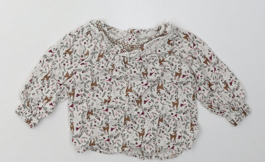 Matalan Girls White Geometric Viscose Basic Casual Size 12-18 Months Crew Neck Button