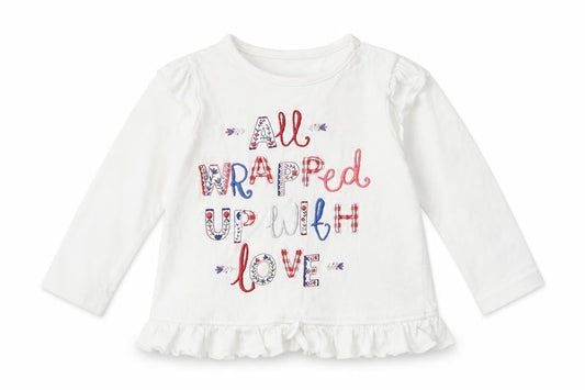 Nutmeg Girls White  Cotton Basic Casual Size 6-9 Months Crew Neck Pullover - all wrapped up with love