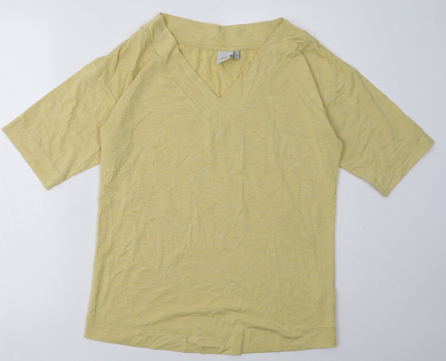 ICHI Womens Yellow  Polyester Basic T-Shirt Size S V-Neck
