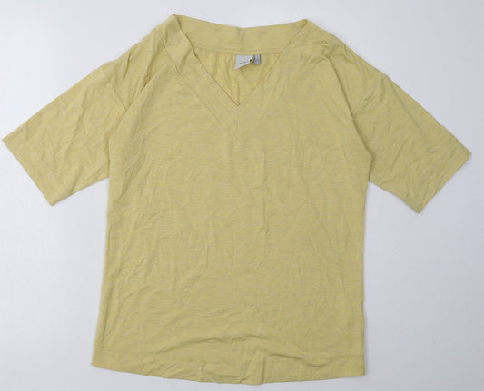 ICHI Womens Yellow  Polyester Basic T-Shirt Size S V-Neck