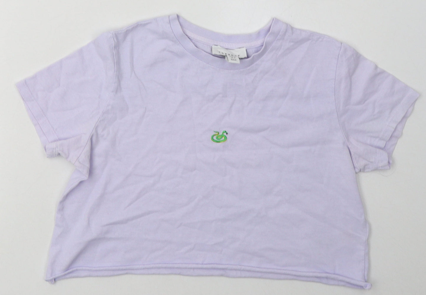 Topshop Womens Purple  Cotton Cropped T-Shirt Size 8 Crew Neck