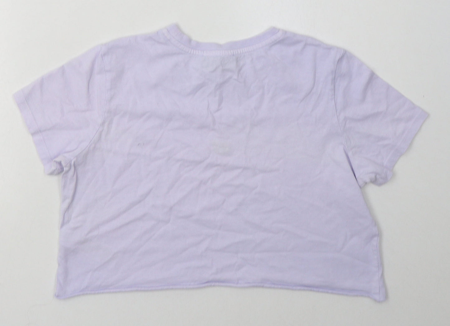 Topshop Womens Purple  Cotton Cropped T-Shirt Size 8 Crew Neck
