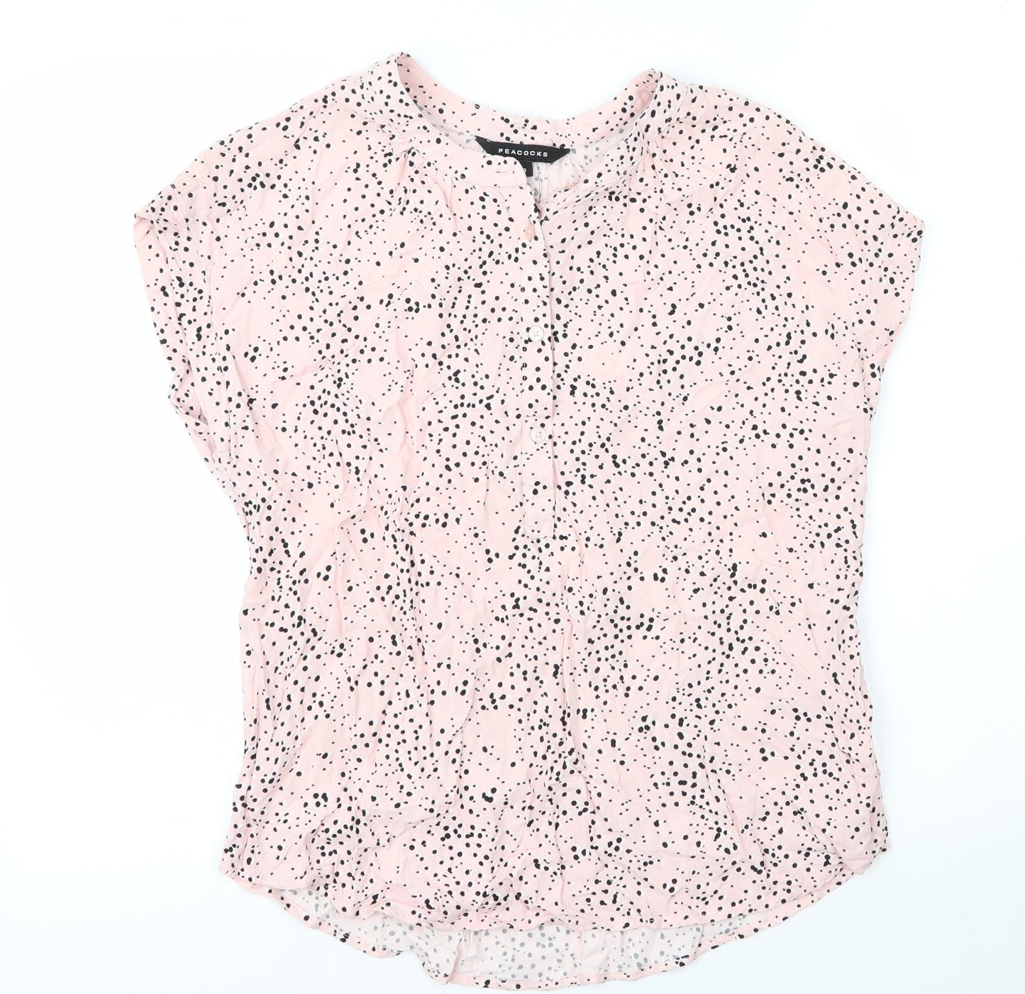 Peacocks Womens Pink Animal Print Viscose Basic Blouse Size 8 V-Neck - Leopard print