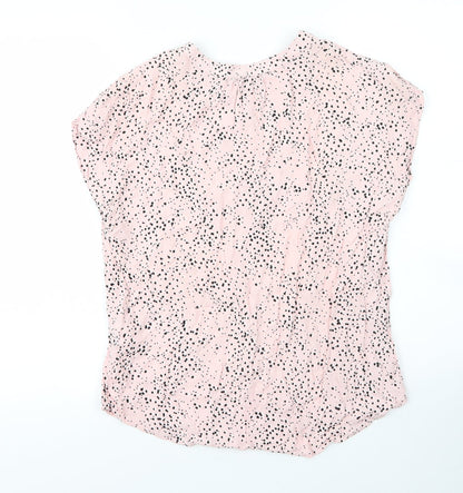 Peacocks Womens Pink Animal Print Viscose Basic Blouse Size 8 V-Neck - Leopard print