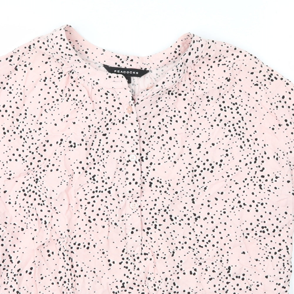 Peacocks Womens Pink Animal Print Viscose Basic Blouse Size 8 V-Neck - Leopard print