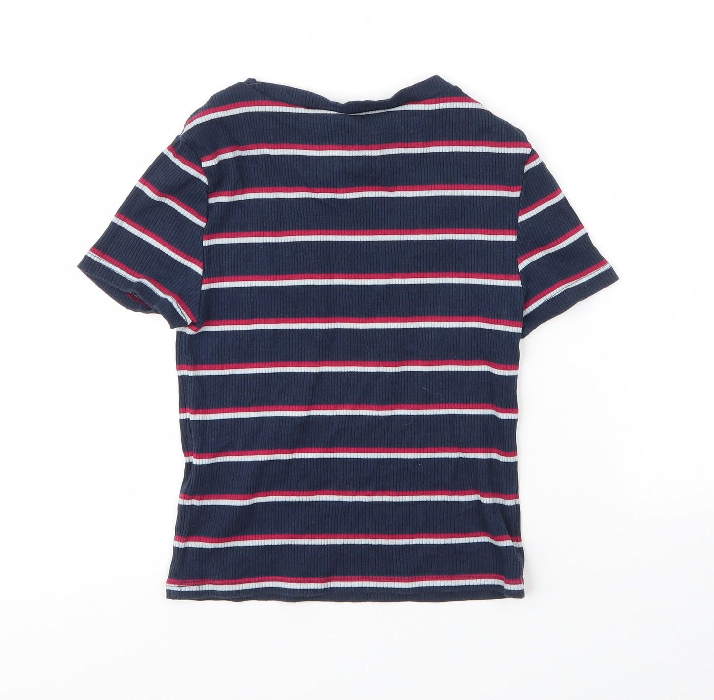 H&M Womens Blue Striped Cotton Basic T-Shirt Size S Round Neck