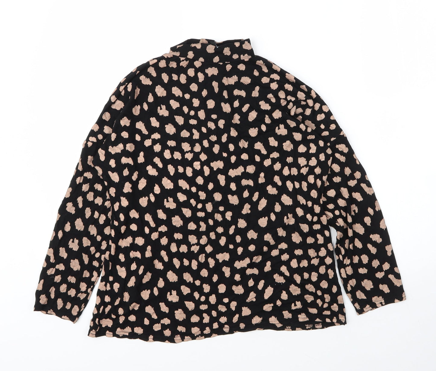 Peacocks Womens Black Animal Print Viscose Basic Blouse Size 8 Mock Neck - Leopard print