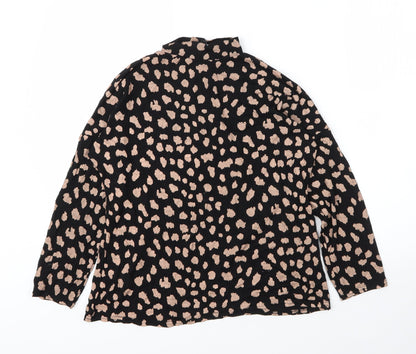 Peacocks Womens Black Animal Print Viscose Basic Blouse Size 8 Mock Neck - Leopard print
