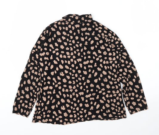 Peacocks Womens Black Animal Print Viscose Basic Blouse Size 8 Mock Neck - Leopard print