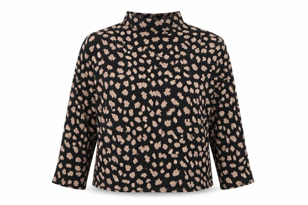Peacocks Womens Black Animal Print Viscose Basic Blouse Size 8 Mock Neck - Leopard print