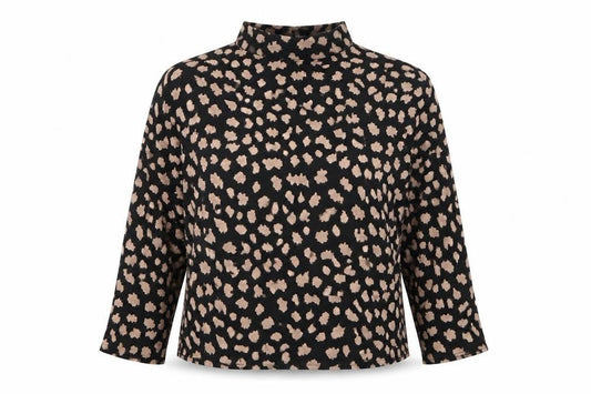 Peacocks Womens Black Animal Print Viscose Basic Blouse Size 8 Mock Neck - Leopard print