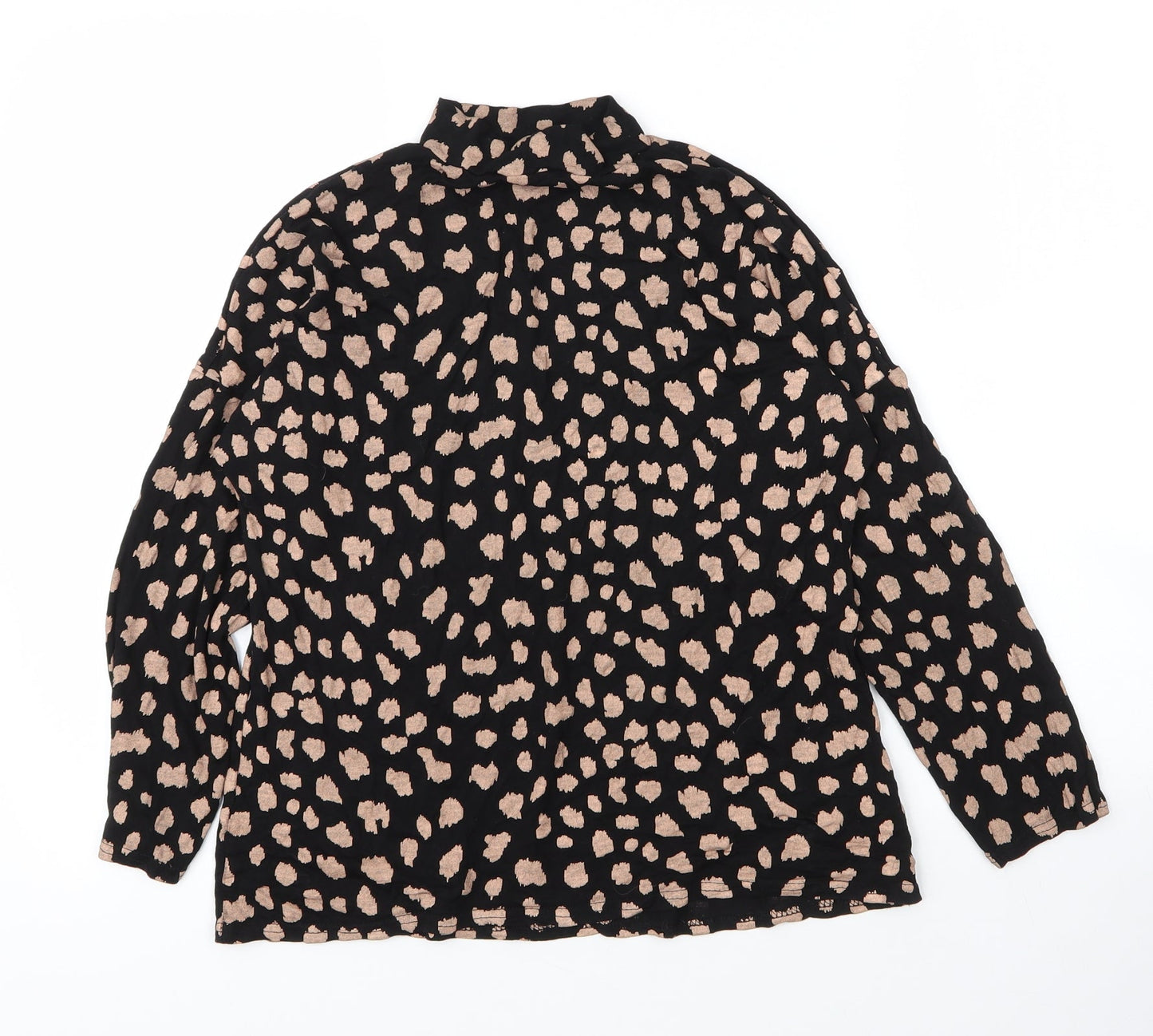 Peacocks Womens Black Animal Print Viscose Basic Blouse Size 8 Mock Neck - Leopard print