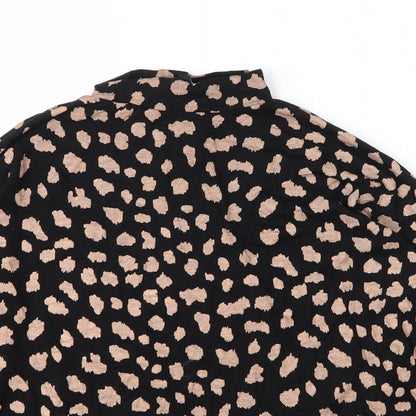 Peacocks Womens Black Animal Print Viscose Basic Blouse Size 8 Mock Neck - Leopard print