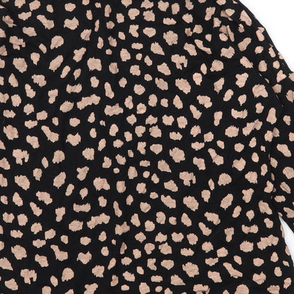 Peacocks Womens Black Animal Print Viscose Basic Blouse Size 8 Mock Neck - Leopard print
