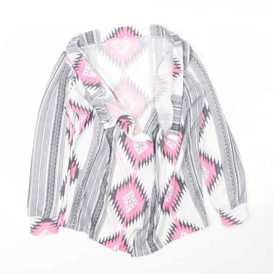 Preworn Womens Grey V-Neck Geometric Polyester Cardigan Jumper Size M