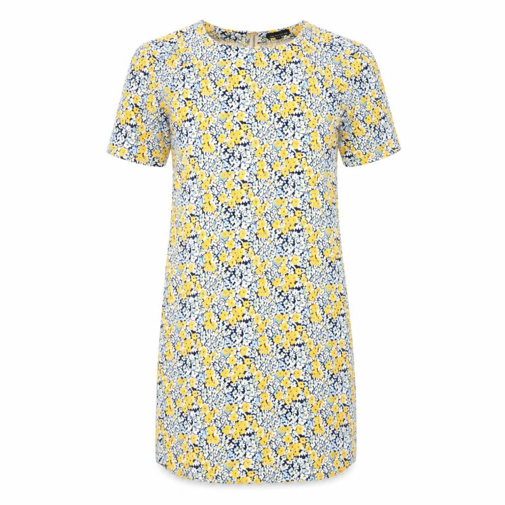 Warehouse Womens Yellow Floral Polyester Shift  Size 8  Round Neck Zip