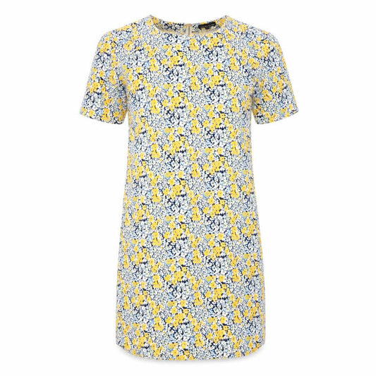 Warehouse Womens Yellow Floral Polyester Shift  Size 8  Round Neck Zip
