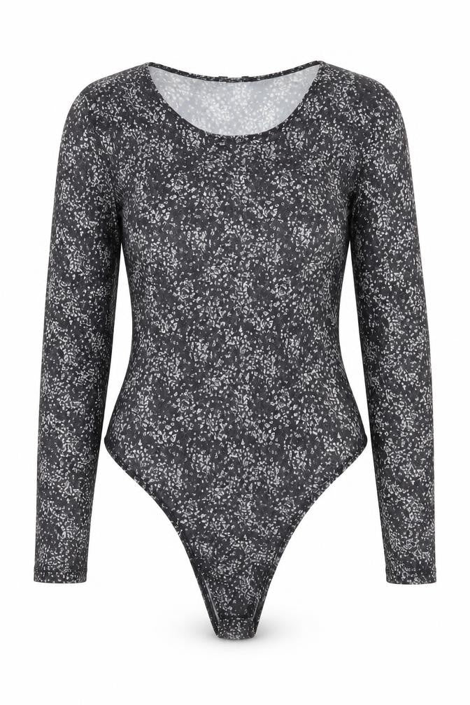 Primark Womens Grey Floral Polyester Bodysuit One-Piece Size 10  Snap