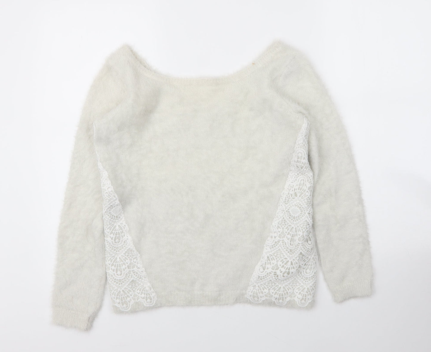 Cache Cache Womens White Boat Neck  Acrylic Pullover Jumper Size M