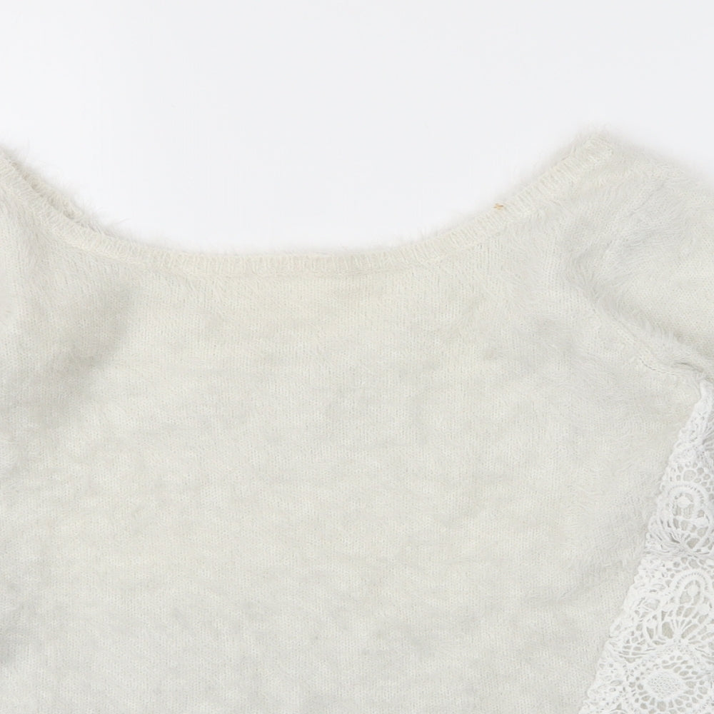 Cache Cache Womens White Boat Neck  Acrylic Pullover Jumper Size M