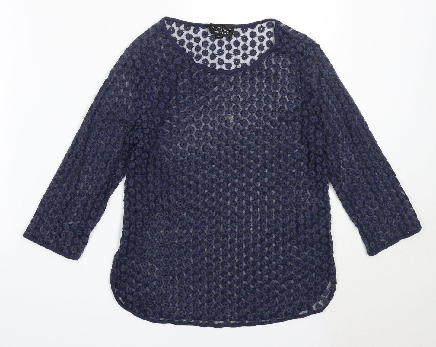 Topshop Womens Blue  Polyester Basic Blouse Size 8 Round Neck
