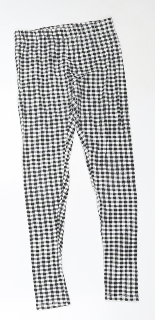 Preworn Girls Black Check Polyester Capri Trousers Size 11 Years  Regular