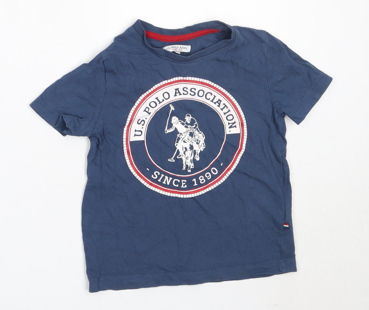 U.S. Polo Assn. Boys Blue  Cotton Basic T-Shirt Size 3-4 Years Round Neck