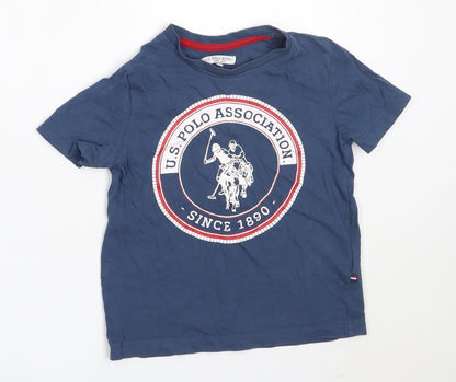 U.S. Polo Assn. Boys Blue  Cotton Basic T-Shirt Size 3-4 Years Round Neck