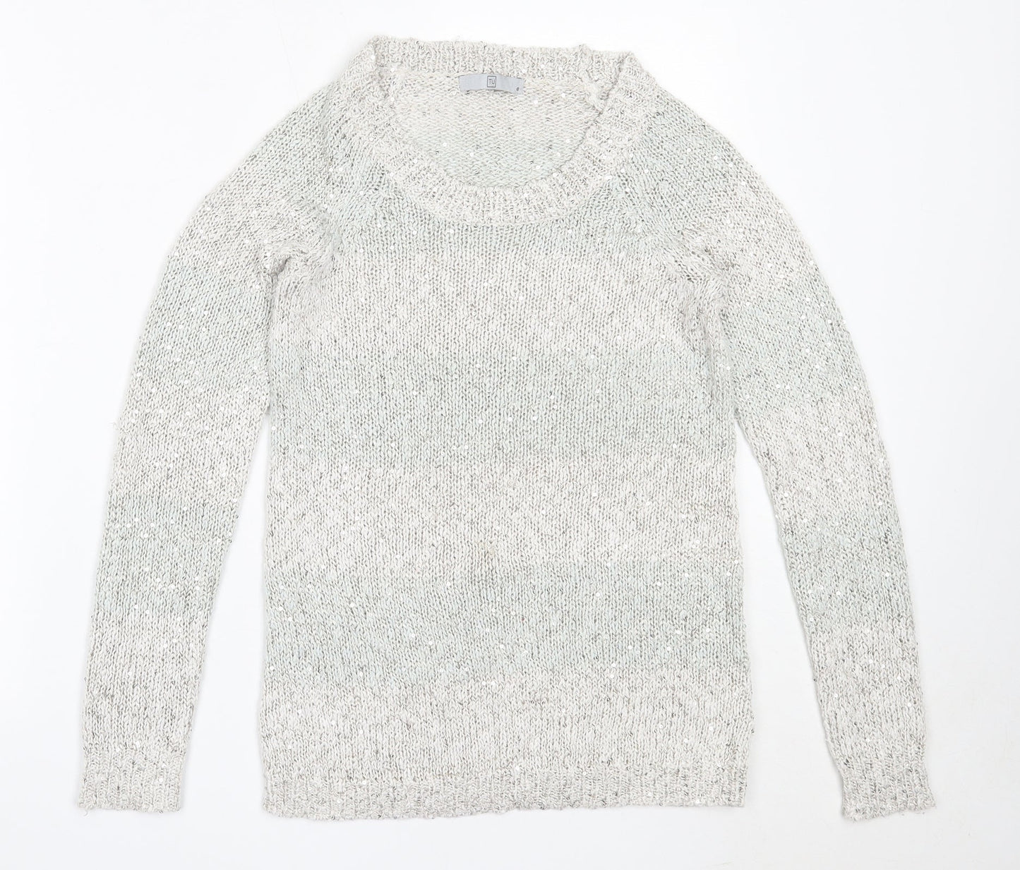 TU Womens Grey Round Neck  Cotton Pullover Jumper Size 8