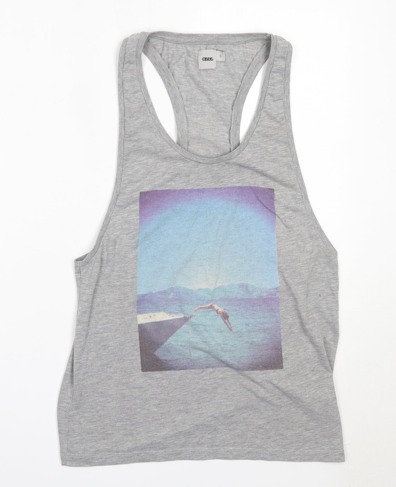 ASOS Mens Grey  Polyester  T-Shirt Size S Round Neck