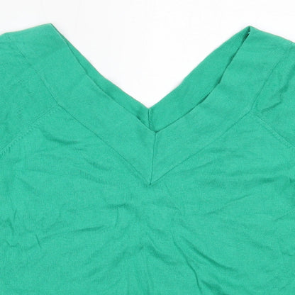 Preloved TU Womens Green V-Neck  Cotton Pullover Jumper Size 14 - Detail