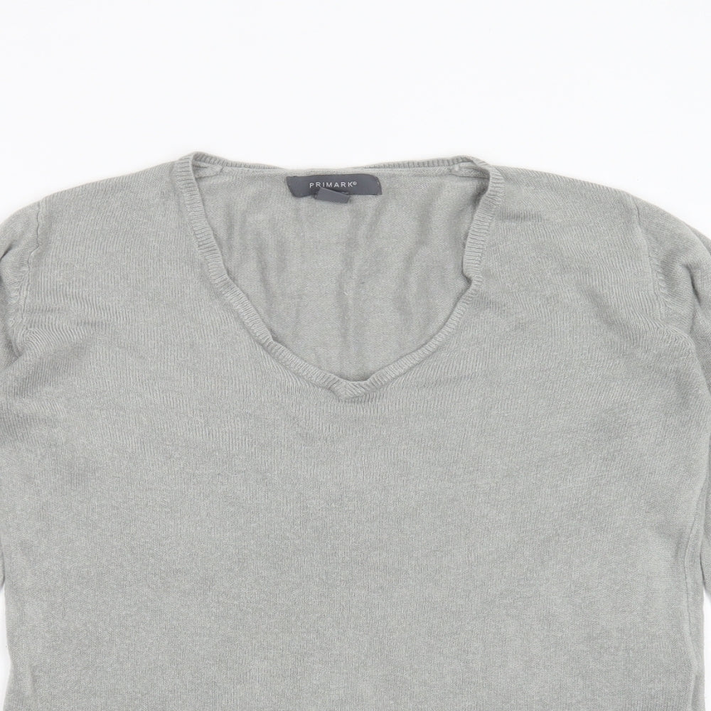 Primark Womens Grey V-Neck  Acrylic Pullover Jumper Size S