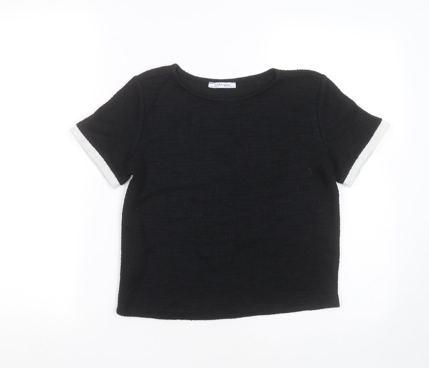 Zara Womens Black  Polyester Basic T-Shirt Size S Round Neck