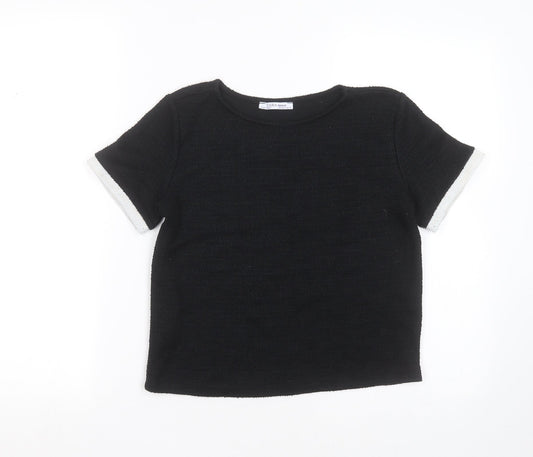 Zara Womens Black  Polyester Basic T-Shirt Size S Round Neck
