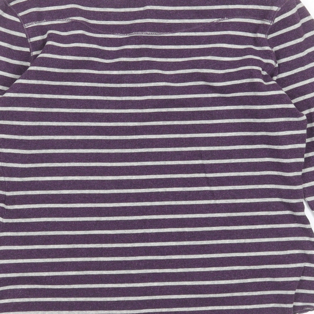 WRAP Womens Purple Striped Cotton Basic T-Shirt Size 10 Round Neck