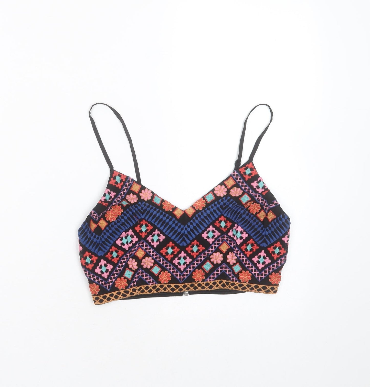 Missguided Womens Black Geometric Polyester Cropped Blouse Size 8 V-Neck - Embroidered detail