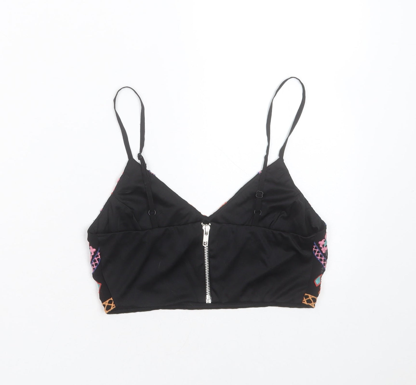 Missguided Womens Black Geometric Polyester Cropped Blouse Size 8 V-Neck - Embroidered detail