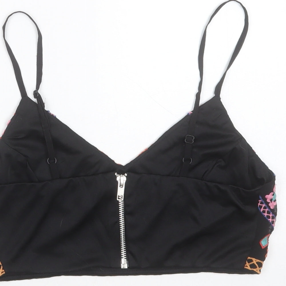 Missguided Womens Black Geometric Polyester Cropped Blouse Size 8 V-Neck - Embroidered detail