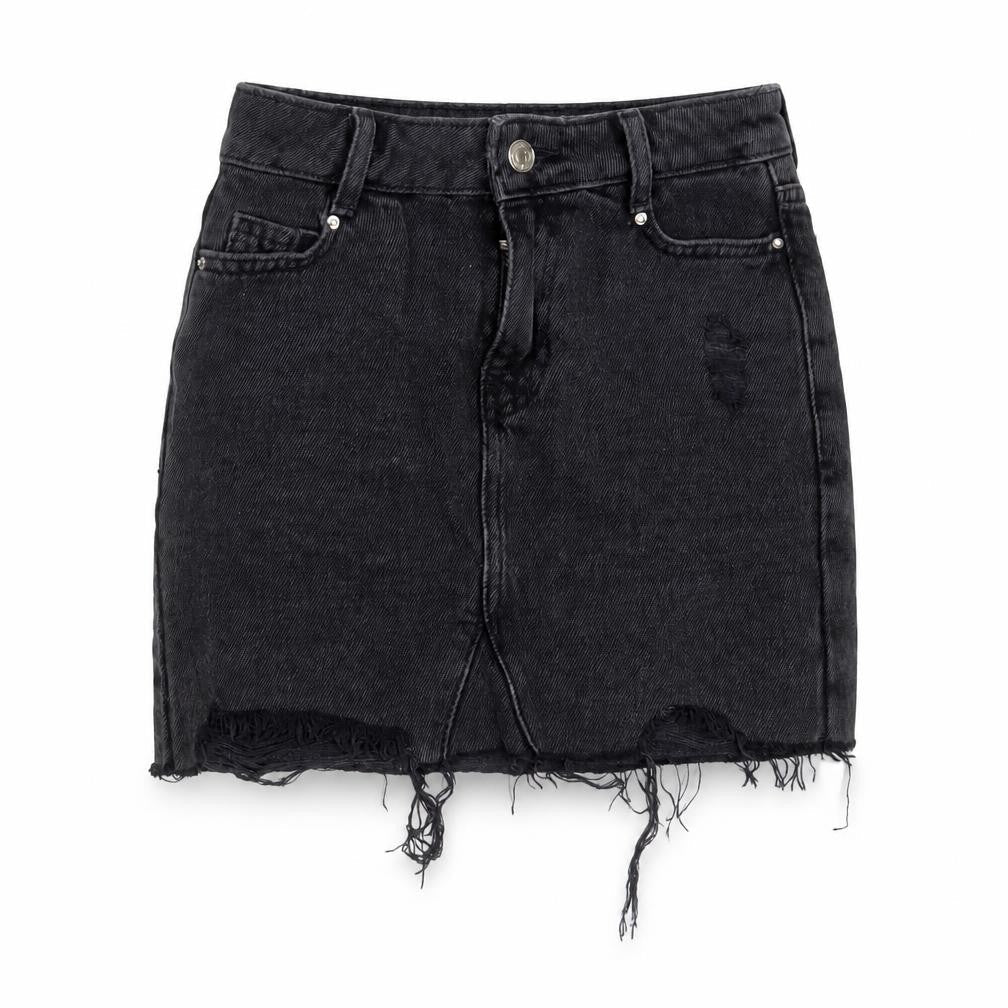 New Look Girls Grey  Cotton Mini Skirt Size 9 Years  Regular Zip - Distressed hem