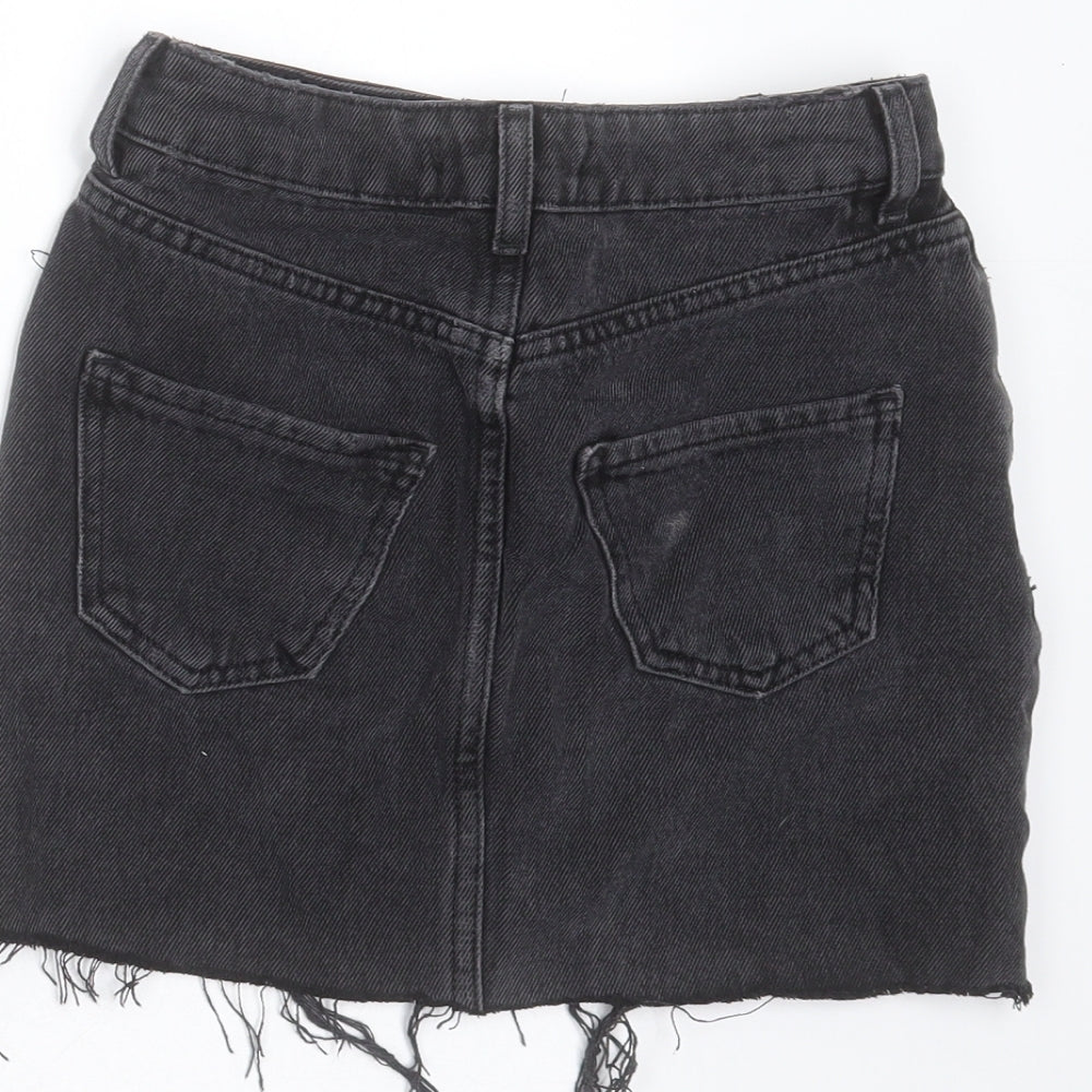 New Look Girls Grey  Cotton Mini Skirt Size 9 Years  Regular Zip - Distressed hem