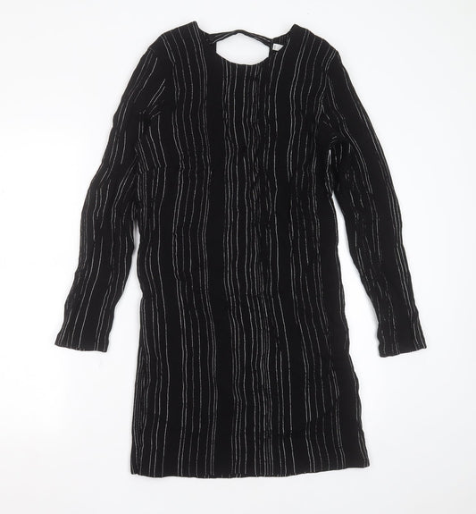 MNG Womens Black Striped Viscose Shift  Size L  Round Neck