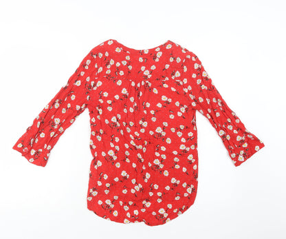 Preloved Primark Womens Red Floral Viscose Basic Button-Up Size 8 V-Neck - Back